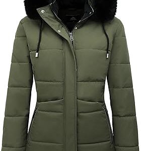 MOERDENG Women's Winter Puffer Coat Thicken Fleece Lined Down Jacket Waterproof Faux Fur Detachable Hooded Parka