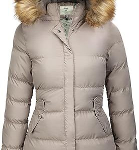 WenVen Women's Winter Thicken Puffer Coat Warm Jacket with Faux Fur Removable Hood